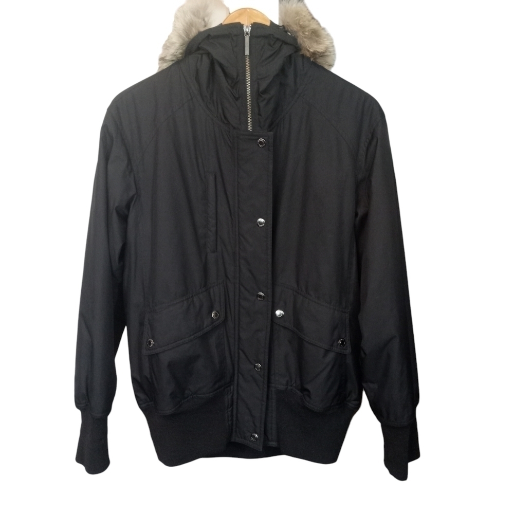 Vince Hooded Fur Trim Thermal Insulation Winter Coat Black Size Medium